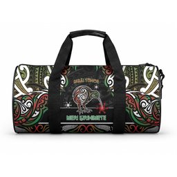 Ngai Tuhoe Aotearoa Meri Kirihimete Duffle Bag Maori Kiwi Bird Silver Fern Koru Pattern