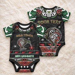 Personalised Ngai Tuhoe Aotearoa Meri Kirihimete Baby Onesie Maori Kiwi Bird Silver Fern Koru Pattern