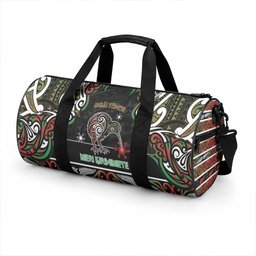 Ngai Tuhoe Aotearoa Meri Kirihimete Duffle Bag Maori Kiwi Bird Silver Fern Koru Pattern