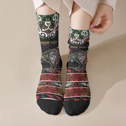 Personalised Ngai Tuhoe Aotearoa Meri Kirihimete Crew Socks Maori Kiwi Bird Silver Fern Koru Pattern