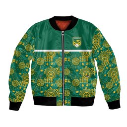 Australia Rugby Kangaroo Bomber Jacket Green Gold Aboriginal Dot Geometry