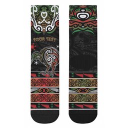 Personalised Ngai Tuhoe Aotearoa Meri Kirihimete Crew Socks Maori Kiwi Bird Silver Fern Koru Pattern
