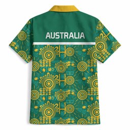 Australia Rugby Kangaroo Hawaiian Shirt Green Gold Aboriginal Dot Geometry