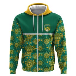 Australia Rugby Kangaroo Zip Hoodie Green Gold Aboriginal Dot Geometry