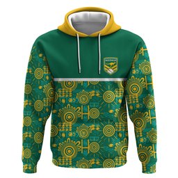 Australia Rugby Kangaroo Hoodie Green Gold Aboriginal Dot Geometry