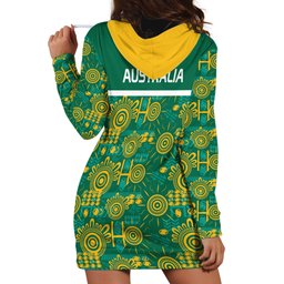 Australia Rugby Kangaroo Hoodie Dress Green Gold Aboriginal Dot Geometry