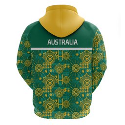 Australia Rugby Kangaroo Zip Hoodie Green Gold Aboriginal Dot Geometry