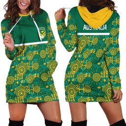 Australia Rugby Kangaroo Hoodie Dress Green Gold Aboriginal Dot Geometry
