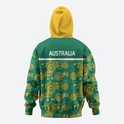 Australia Rugby Kangaroo Hoodie Green Gold Aboriginal Dot Geometry