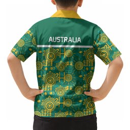 Australia Rugby Kangaroo Hawaiian Shirt Green Gold Aboriginal Dot Geometry