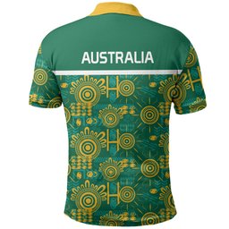 Australia Rugby Kangaroo Polo Shirt Green Gold Aboriginal Dot Geometry