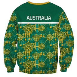 Australia Rugby Kangaroo Sweatshirt Green Gold Aboriginal Dot Geometry