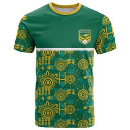 Australia Rugby Kangaroo T Shirt Green Gold Aboriginal Dot Geometry
