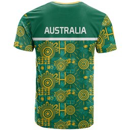 Australia Rugby Kangaroo T Shirt Green Gold Aboriginal Dot Geometry