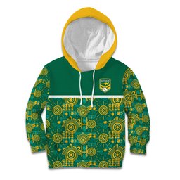 Australia Rugby Kangaroo Kid Hoodie Green Gold Aboriginal Dot Geometry