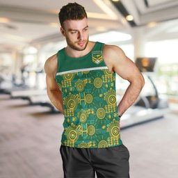 Australia Rugby Kangaroo Men Tank Top Green Gold Aboriginal Dot Geometry