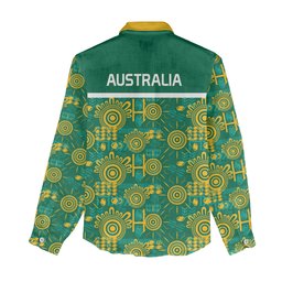 Australia Rugby Kangaroo Women Casual Shirt Green Gold Aboriginal Dot Geometry