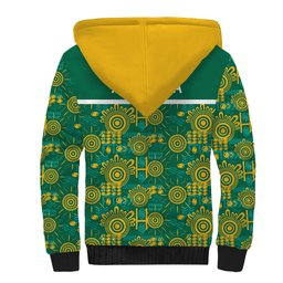 Australia Rugby Kangaroo Sherpa Hoodie Green Gold Aboriginal Dot Geometry