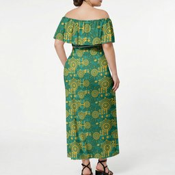 Australia Rugby Kangaroo Off Shoulder Maxi Dress Green Gold Aboriginal Dot Geometry