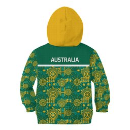Australia Rugby Kangaroo Kid Hoodie Green Gold Aboriginal Dot Geometry