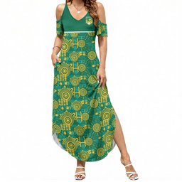 Australia Rugby Kangaroo Summer Maxi Dress Green Gold Aboriginal Dot Geometry