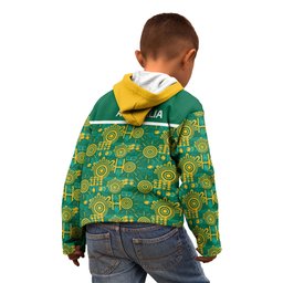 Australia Rugby Kangaroo Kid Hoodie Green Gold Aboriginal Dot Geometry