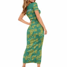 Australia Rugby Kangaroo Short Sleeve Bodycon Dress Green Gold Aboriginal Dot Geometry