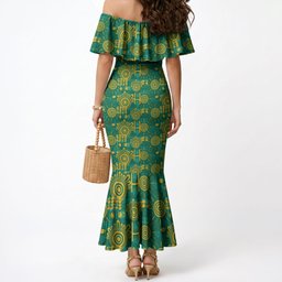 Australia Rugby Kangaroo Mermaid Dress Green Gold Aboriginal Dot Geometry