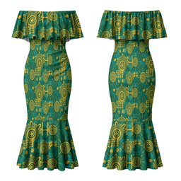 Australia Rugby Kangaroo Couples Matching Mermaid Dress and Hawaiian Shirt Green Gold Aboriginal Dot Geometry