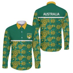 Australia Rugby Kangaroo Family Matching Mermaid Dress and Hawaiian Shirt Green Gold Aboriginal Dot Geometry
