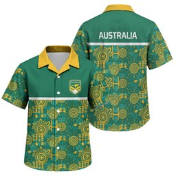 Australia Rugby Kangaroo Family Matching Mermaid Dress and Hawaiian Shirt Green Gold Aboriginal Dot Geometry