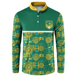 Australia Rugby Kangaroo Button Sweatshirt Green Gold Aboriginal Dot Geometry