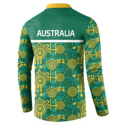 Australia Rugby Kangaroo Button Sweatshirt Green Gold Aboriginal Dot Geometry