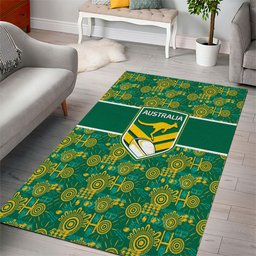 Australia Rugby Kangaroo Area Rug Green Gold Aboriginal Dot Geometry