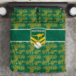 Australia Rugby Kangaroo Bedding Set Green Gold Aboriginal Dot Geometry