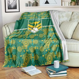 Australia Rugby Kangaroo Blanket Green Gold Aboriginal Dot Geometry