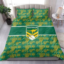 Australia Rugby Kangaroo Bedding Set Green Gold Aboriginal Dot Geometry