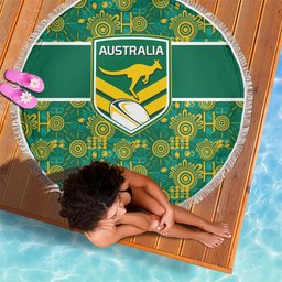 Australia Rugby Kangaroo Beach Blanket Green Gold Aboriginal Dot Geometry