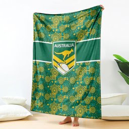 Australia Rugby Kangaroo Blanket Green Gold Aboriginal Dot Geometry