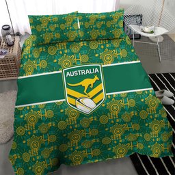 Australia Rugby Kangaroo Bedding Set Green Gold Aboriginal Dot Geometry