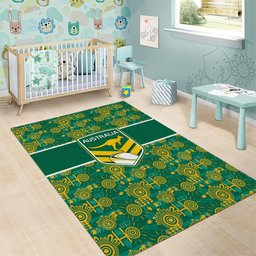 Australia Rugby Kangaroo Area Rug Green Gold Aboriginal Dot Geometry