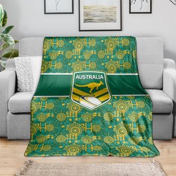 Australia Rugby Kangaroo Blanket Green Gold Aboriginal Dot Geometry