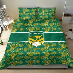 Australia Rugby Kangaroo Bedding Set Green Gold Aboriginal Dot Geometry