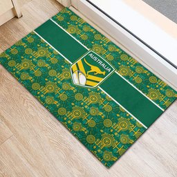 Australia Rugby Kangaroo Rubber Doormat Green Gold Aboriginal Dot Geometry