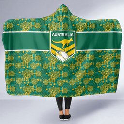 Australia Rugby Kangaroo Hooded Blanket Green Gold Aboriginal Dot Geometry