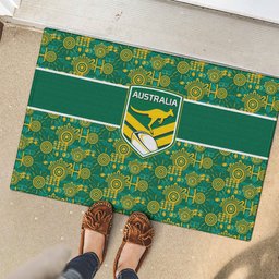 Australia Rugby Kangaroo Rubber Doormat Green Gold Aboriginal Dot Geometry