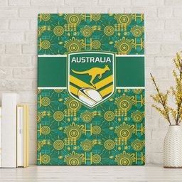 Australia Rugby Kangaroo Canvas Wall Art Green Gold Aboriginal Dot Geometry