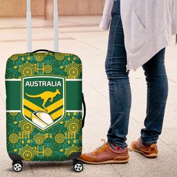 Australia Rugby Kangaroo Luggage Cover Green Gold Aboriginal Dot Geometry