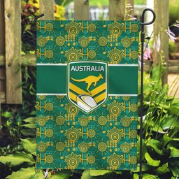 Australia Rugby Kangaroo Garden Flag Green Gold Aboriginal Dot Geometry