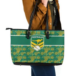 Australia Rugby Kangaroo Leather Tote Bag Green Gold Aboriginal Dot Geometry